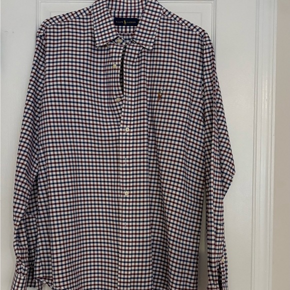 Men’s Polo Ralph Lauren Burgundy Navy Mini Check Button-Down Shirt Size XL TG - Picture 1 of 3